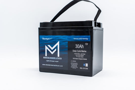 12v 30Ah Deep Cycle Lithium Marine Battery "Badger" - Bluetooth - MML-1230B