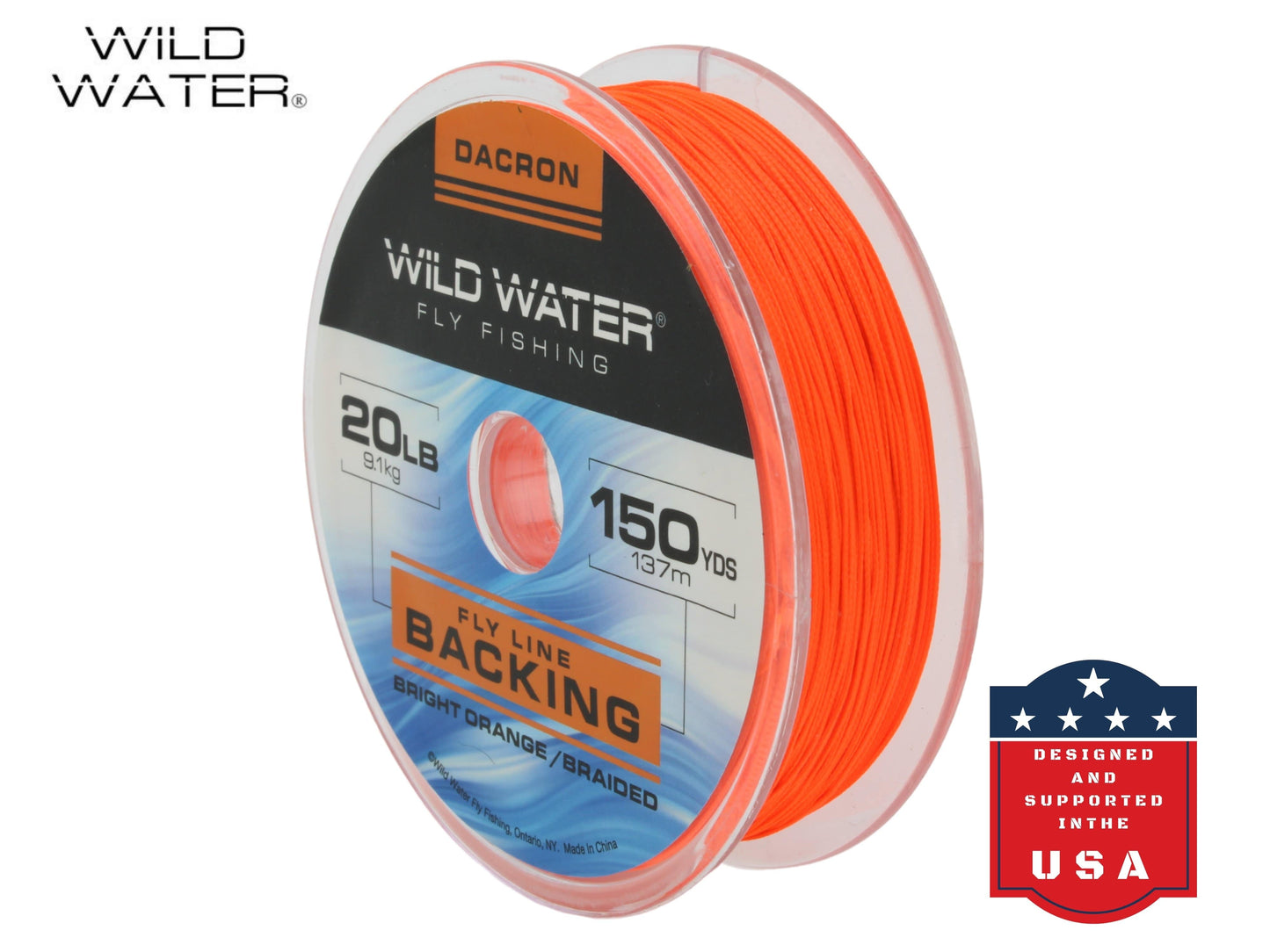 Wild Water Fly Fishing Braided Dacron Backing Spool, 20# 150 yards, Bright Orange | SendIt Sailing