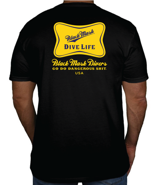 Black Mask Divers Dive Life Tshirt - Black & Gold