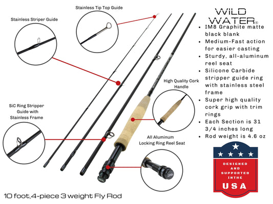 Euro Nymphing Fly Rod, 10ft | 3wt | 4-piece | Wild Water Fly Fishing