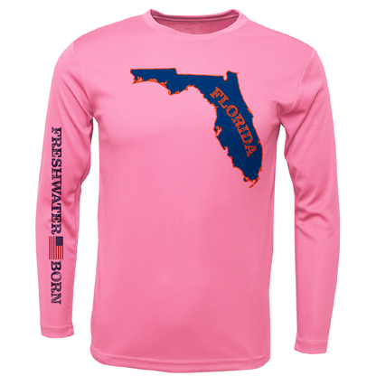 UF Orange and Blue Freshwater Born Girl's Long Sleeve UPF 50+ Dry-Fit Shirt