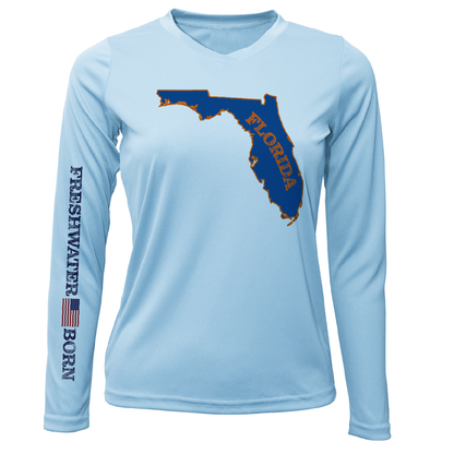 Orange and Blue Freshwater Born Women's Long Sleeve UPF 50+ Dry-Fit Shirt