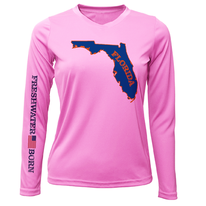 Orange and Blue Freshwater Born Women's Long Sleeve UPF 50+ Dry-Fit Shirt