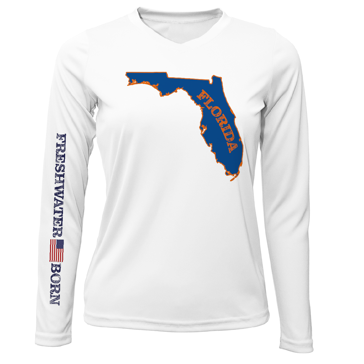 Orange and Blue Freshwater Born Women's Long Sleeve UPF 50+ Dry-Fit Shirt