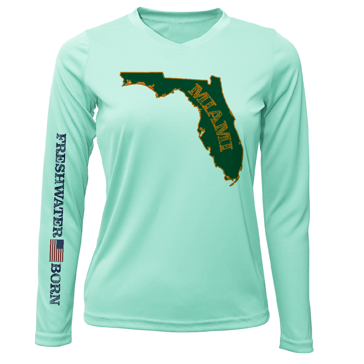 Miami Orange and Green Freshwater Born Women's Long Sleeve UPF 50+ Dry-Fit Shirt