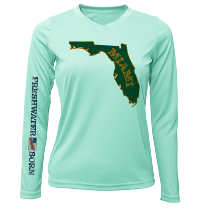 Miami Orange and Green Freshwater Born Women's Long Sleeve UPF 50+ Dry-Fit Shirt