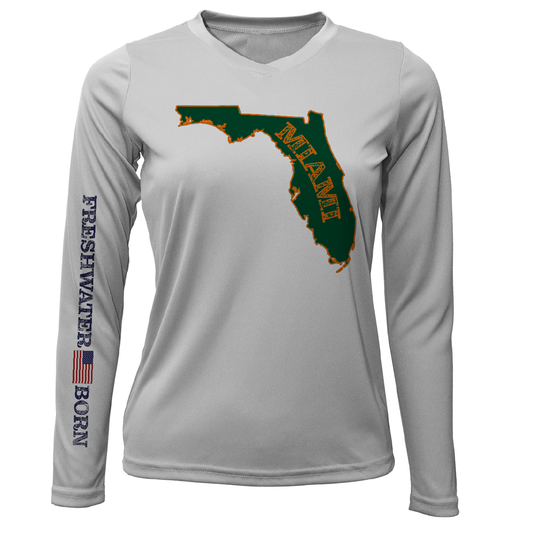 Miami Orange and Green Freshwater Born Women's Long Sleeve UPF 50+ Dry-Fit Shirt