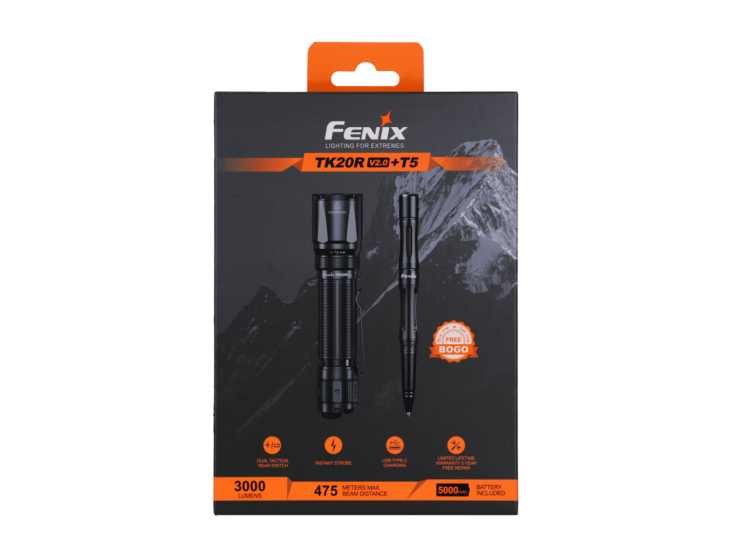 Fenix TK20R V2.0 Rechargeable Flashlight with FREE T5 Tactical Pen (optional)