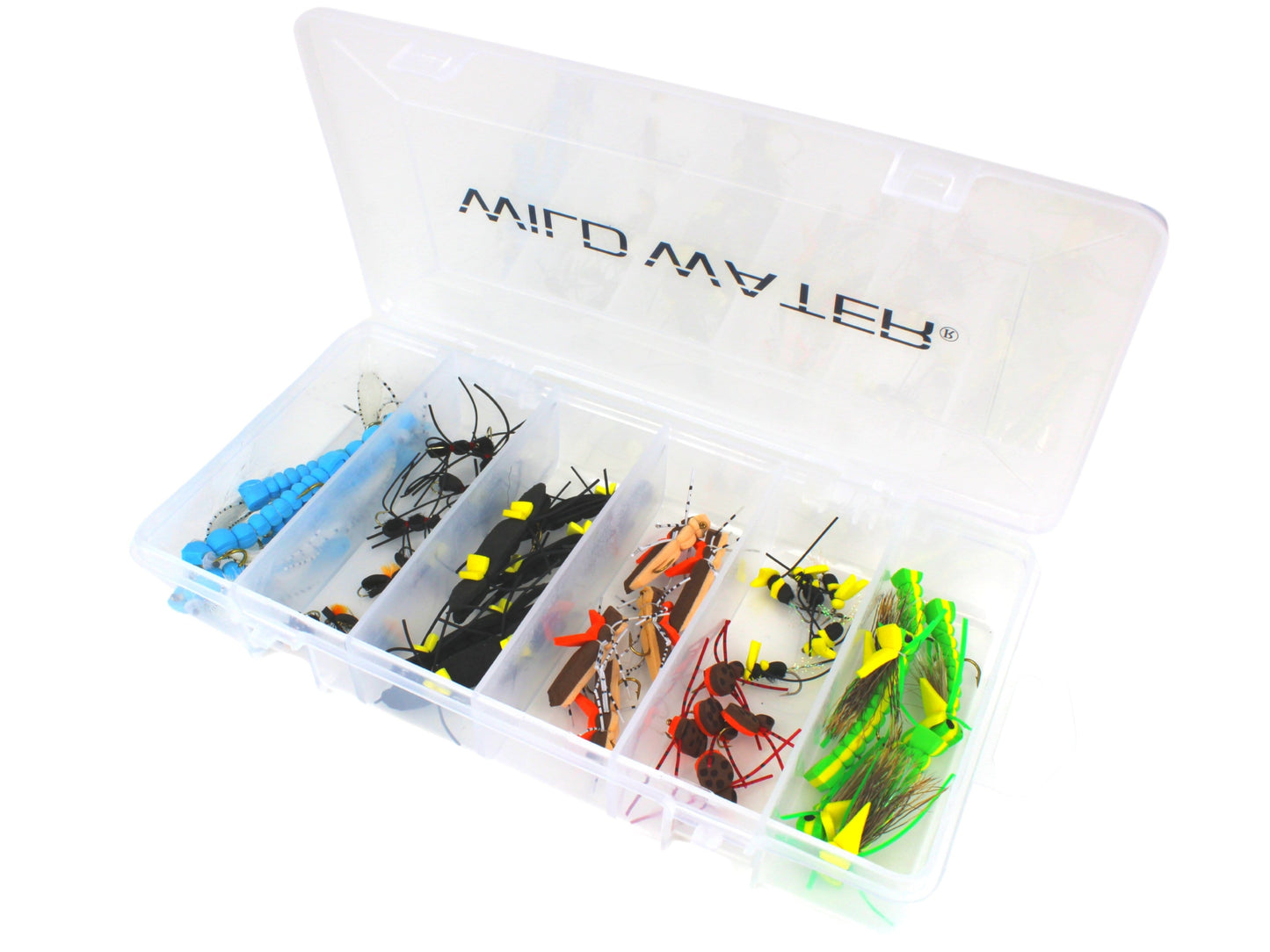 Wild Water Foam Fly Assortment, 40 Flies with Large 6 Section Fly Box | SendIt Sailing