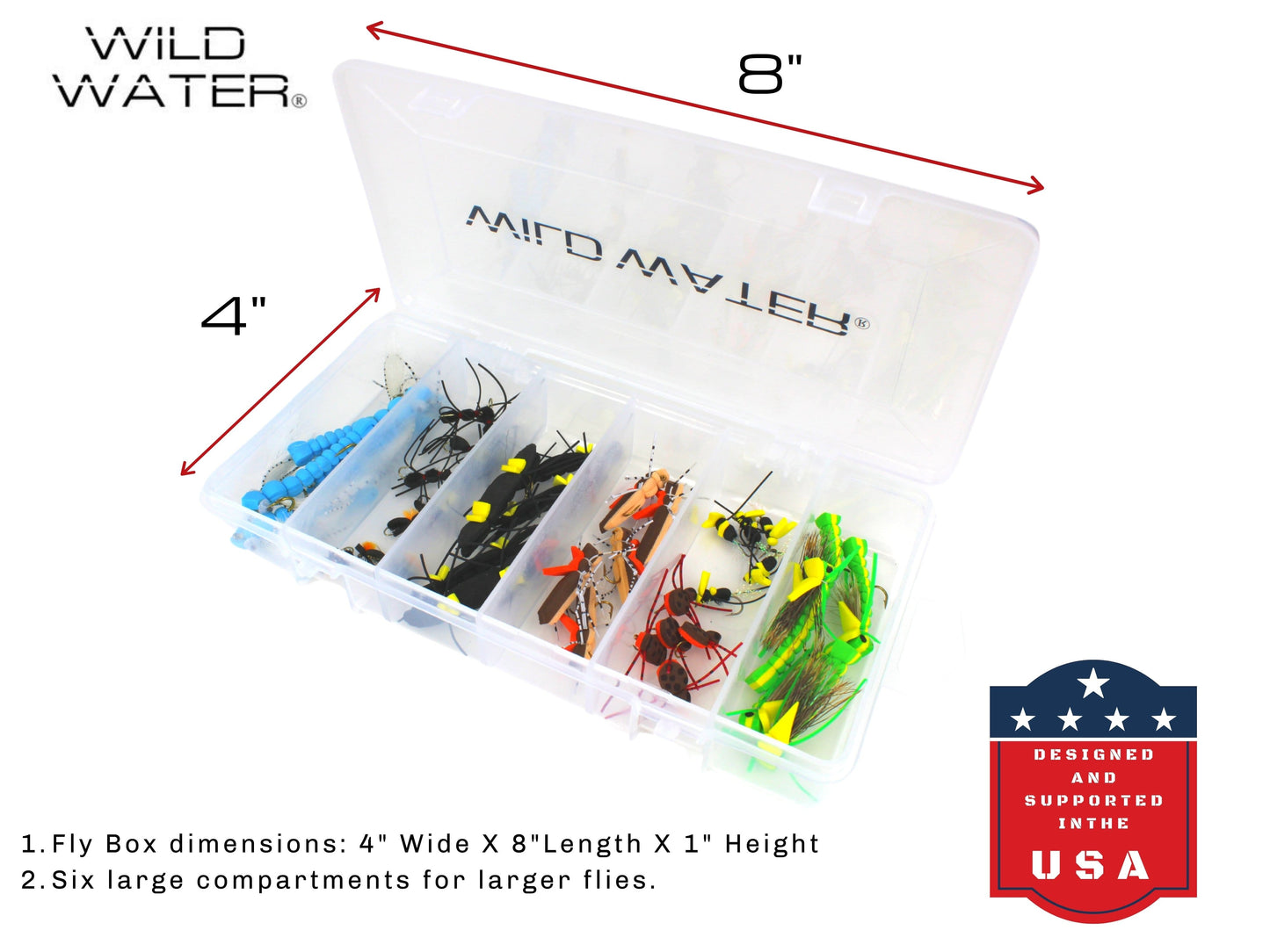 Wild Water Foam Fly Assortment, 40 Flies with Large 6 Section Fly Box | SendIt Sailing