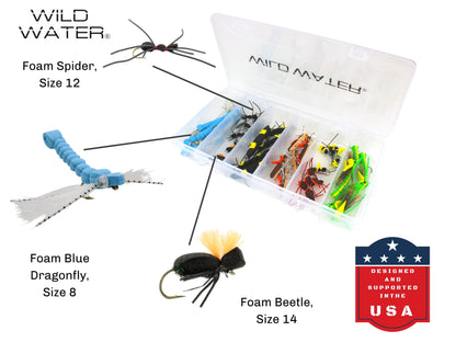 Wild Water Foam Fly Assortment, 40 Flies with Large 6 Section Fly Box | SendIt Sailing