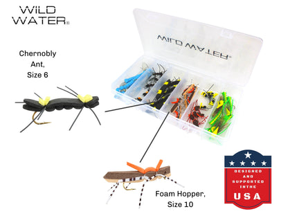 Wild Water Foam Fly Assortment, 40 Flies with Large 6 Section Fly Box | SendIt Sailing