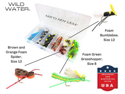 Wild Water Foam Fly Assortment, 40 Flies with Large 6 Section Fly Box | SendIt Sailing