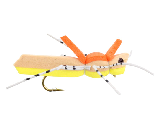 Wild Water Fly Fishing Foam Tan and Yellow Hopper, Size 10 (Qty 6) | SendIt Sailing