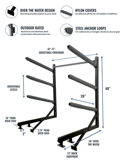 Chesapeake Kayak Storage | Adjustable Dock Rack | Over The Water | 4 Levels