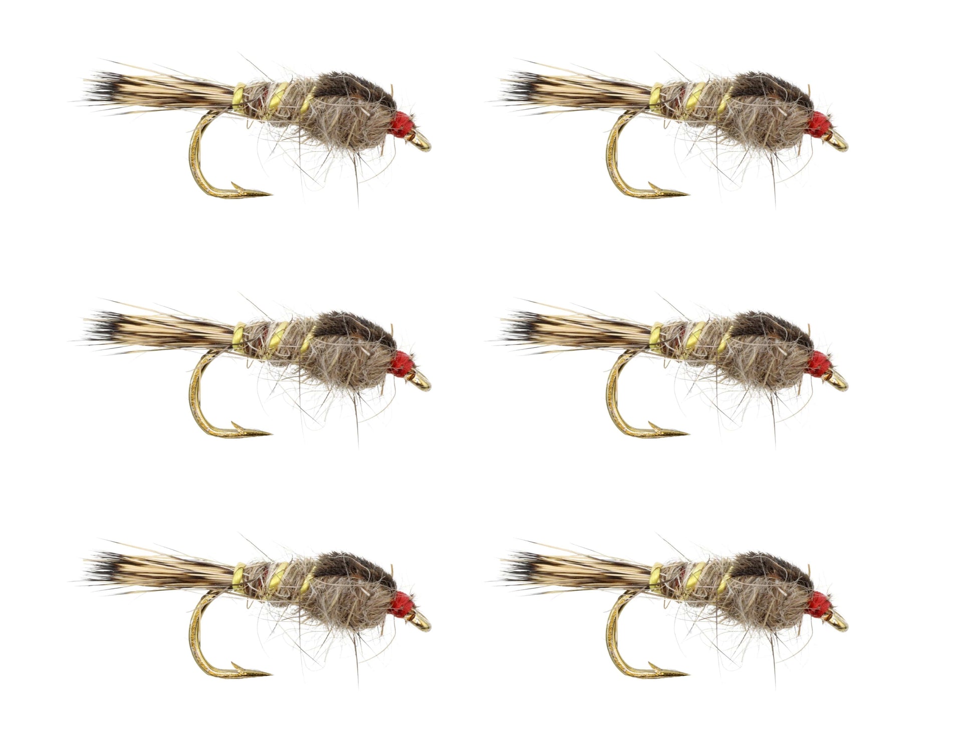 Wild Water Fly Fishing Gold Ribbed Harefts Ear Nymph, Size 12 (Qty 6) | SendIt Sailing