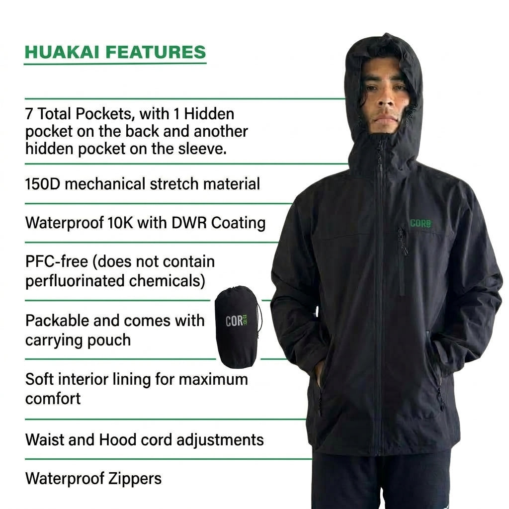 The Huakai Travel Rain Jacket - Black