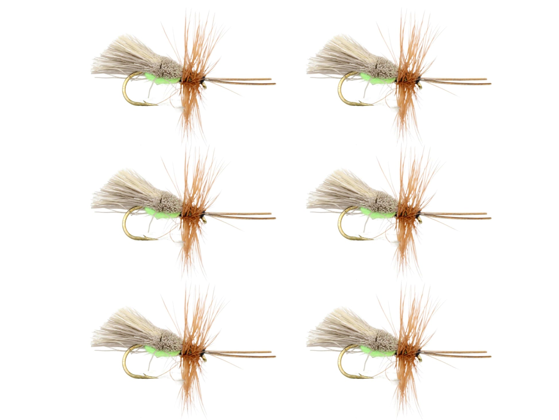 Wild Water Fly Fishing Goddard Caddis with Chartreuse Underside, Size 12 (Qty 6) | SendIt Sailing