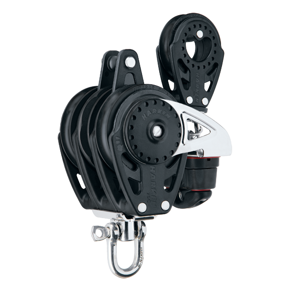 Harken 75mm Triple Ratchamatic Block Swivel, Becket, Cam Cleat, 57 mm Block | SendIt Sailing