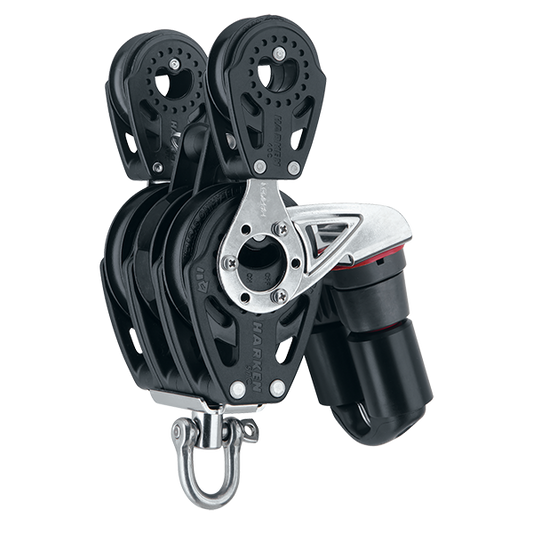 Harken 57mm Triple Ratchet Block Swivel, 40 mm Side Carbos, Cam Cleat | SendIt Sailing