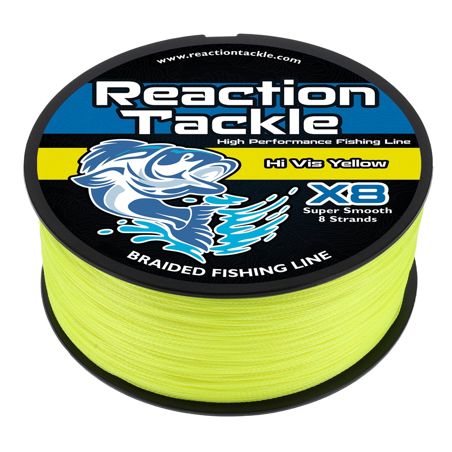 Reaction Tackle X8 Braided Fishing Line - Hi Vis Yellow 8 Strand
