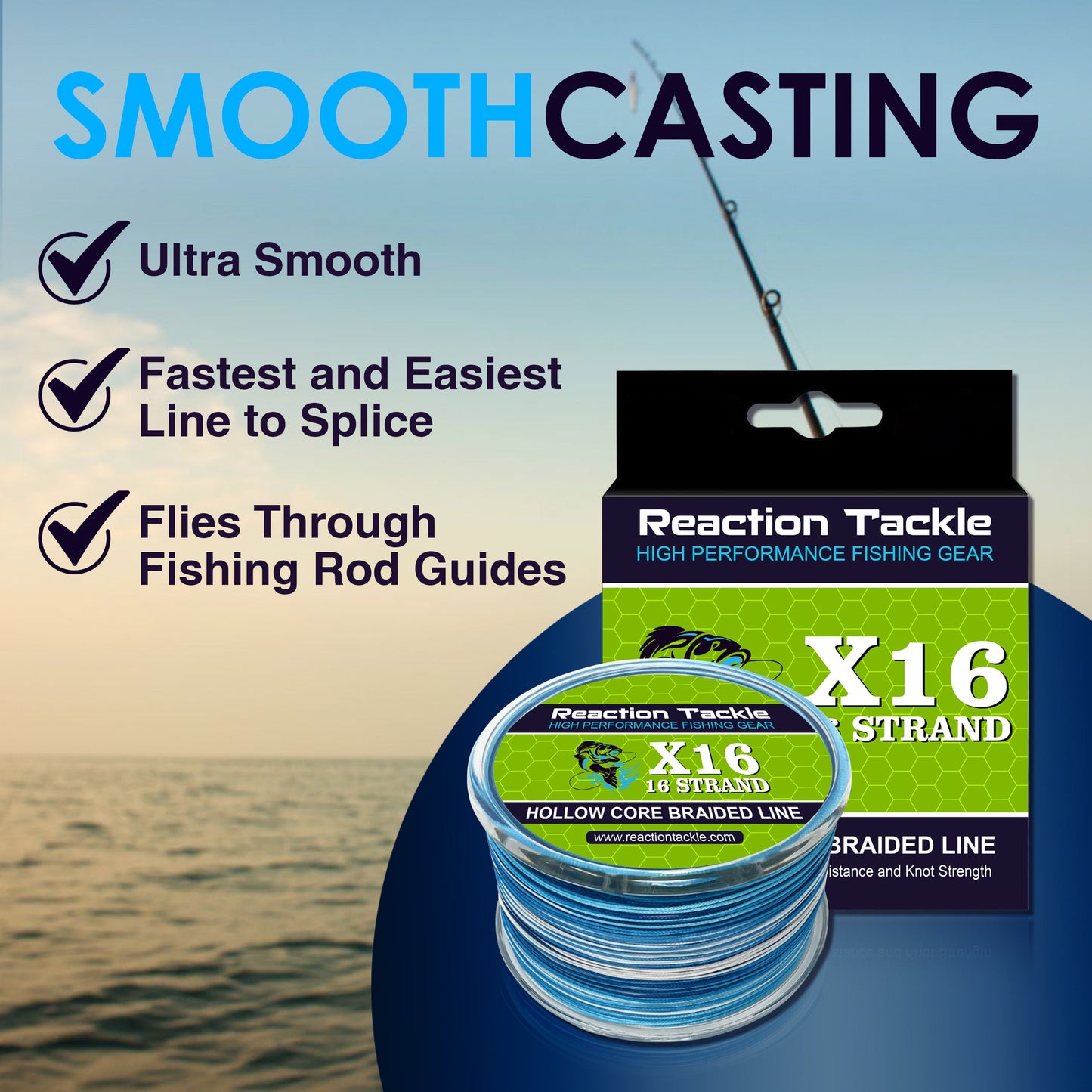 Reaction Tackle Hollow Core - 16 Strand Braided Fishing Line