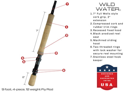 Wild Water Standard Fly Fishing Combo 9 ft, 4-Piece, 12 wt Rod | SendIt Sailing