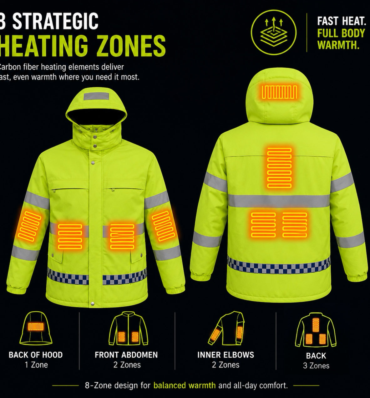 LITEGUEST 8-Zone Heated Reflective Jacket | Outdoor Utility Coat