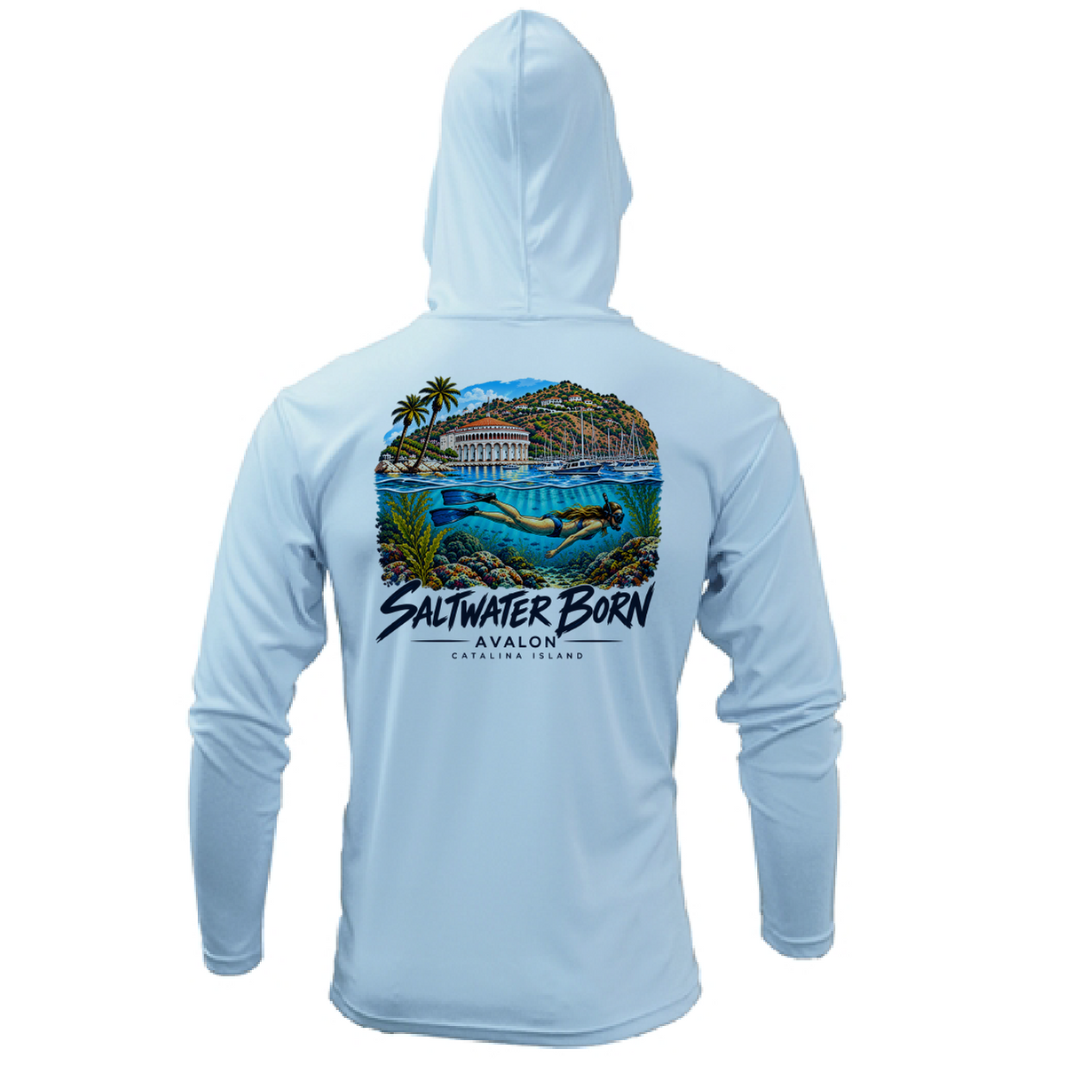 Avalon, CA Snorkeler Men's Long Sleeve UPF 50+ Dry-Fit Hoodie