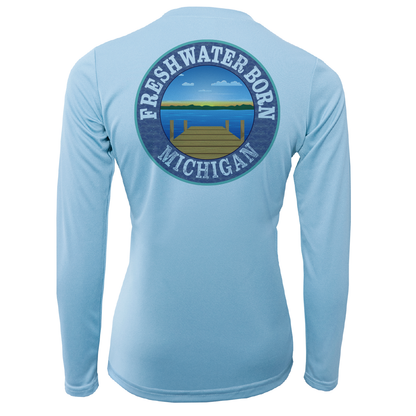 Michigan Freshwater Born SUP Flag Women's Long Sleeve UPF 50+ Dry-Fit Shirt