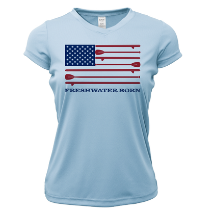 Lake Travis Freshwater Born SUP Flag Women's Short Sleeve UPF 50+ Dry-Fit Shirt