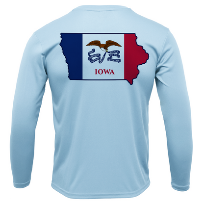 Des Moines, IA Freshwater Born State Flag Men's Long Sleeve UPF 50+ Dry-Fit Shirt