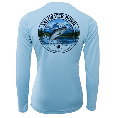 Anchorage, AK Salmon Women's Long Sleeve UPF 50+ Dry-Fit Shirt