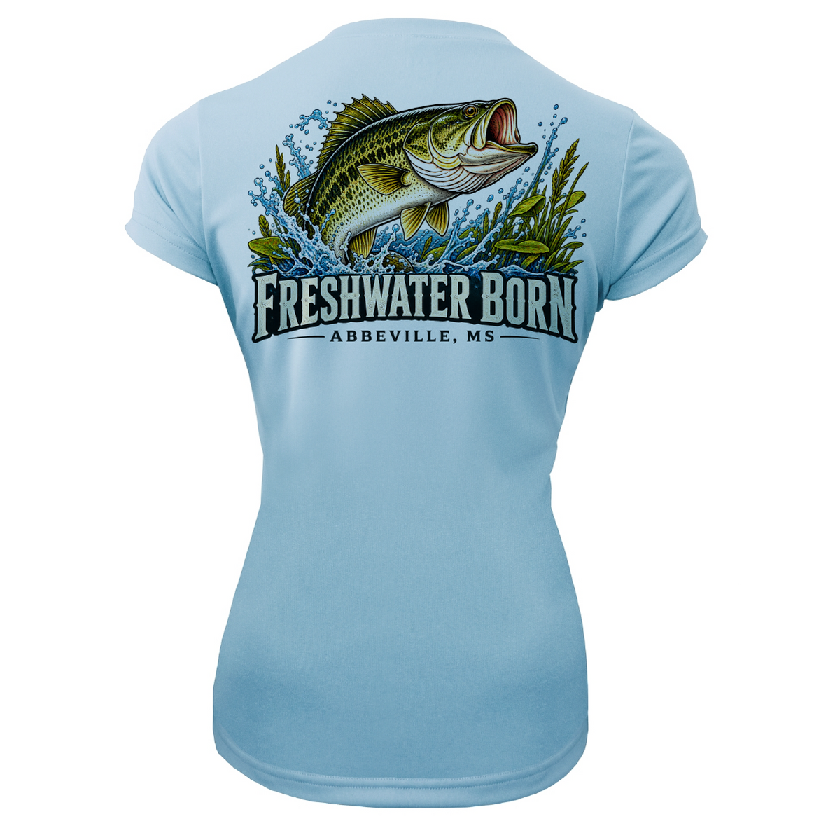 Freshwater Born Abbeville, MS Largemouth Bass Women's Short Sleeve UPF 50+ Dry-Fit Shirt