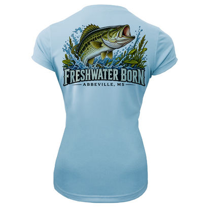 Freshwater Born Abbeville, MS Largemouth Bass Women's Short Sleeve UPF 50+ Dry-Fit Shirt