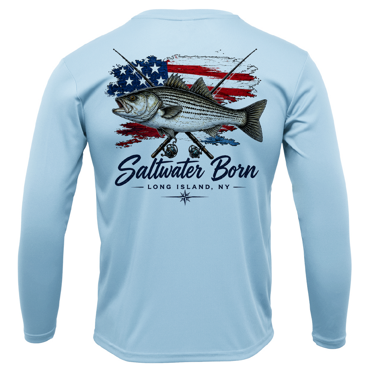 Long Island, NY USA Striped Bass Men's Long Sleeve UPF 50+ Dry-Fit Shirt
