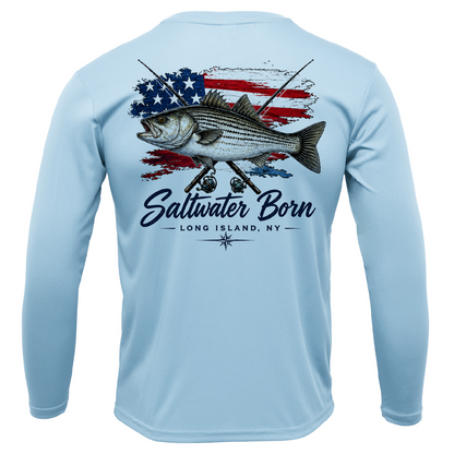 Long Island, NY USA Striped Bass Men's Long Sleeve UPF 50+ Dry-Fit Shirt
