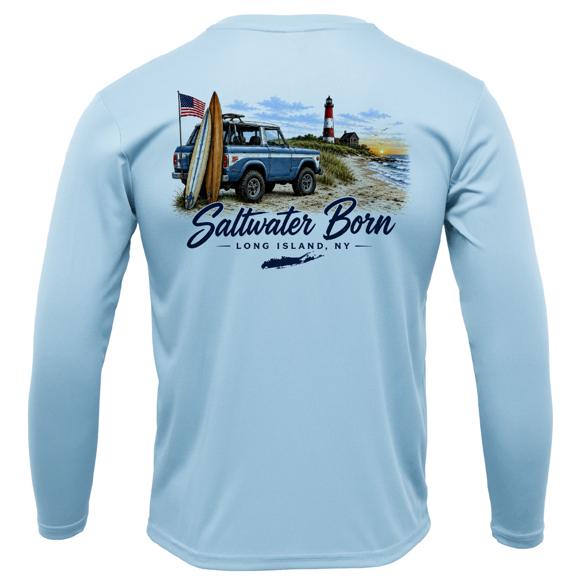 Long Island, NY Saltwater Born Beach Truck Men's Long Sleeve UPF 50+ Dry-Fit Shirt
