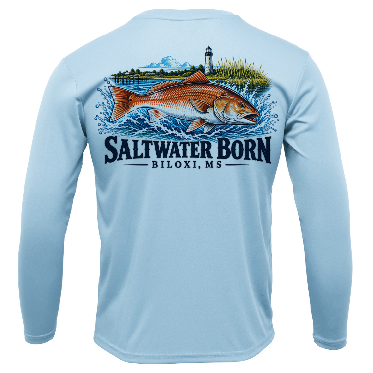 Biloxi, MS Redfish Boy's Long Sleeve UPF 50+ Dry-Fit Shirt