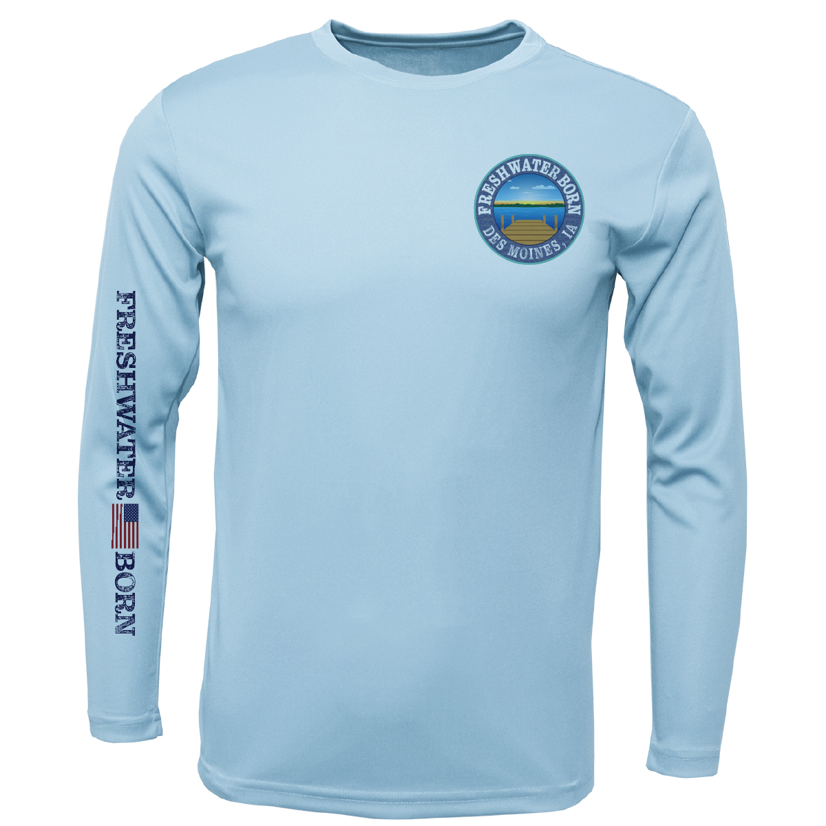 Des Moines, IA Freshwater Born State Flag Men's Long Sleeve UPF 50+ Dry-Fit Shirt