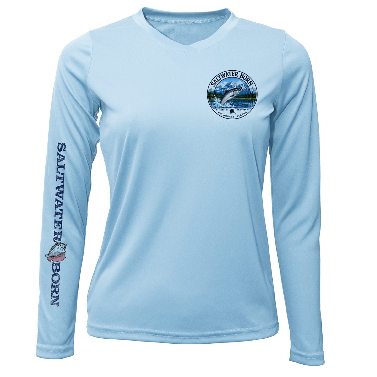 Anchorage, AK Salmon Women's Long Sleeve UPF 50+ Dry-Fit Shirt