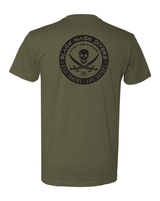 Black Mask Divers Jolly Roger T-shirt Mil Green