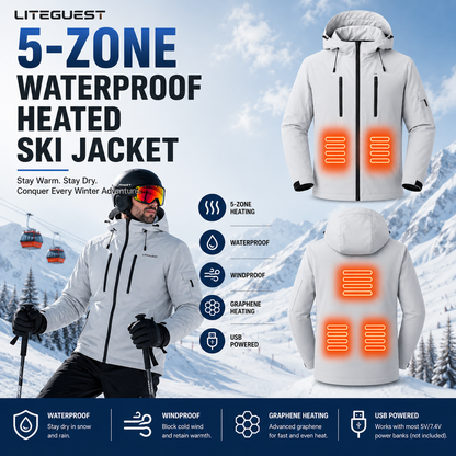 LITEGUEST 5-Zone Waterproof Heated Ski Jacket | USB Winter Coat