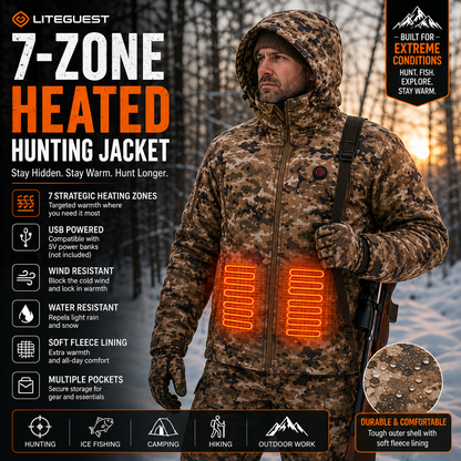 LITEGUEST 7-Zone Heated Hunting Jacket | USB Camo Jacket