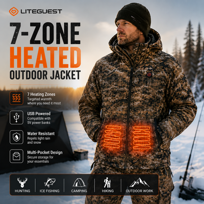 LITEGUEST 7-Zone Heated Jacket | Camo Outdoor Jacket with USB Power