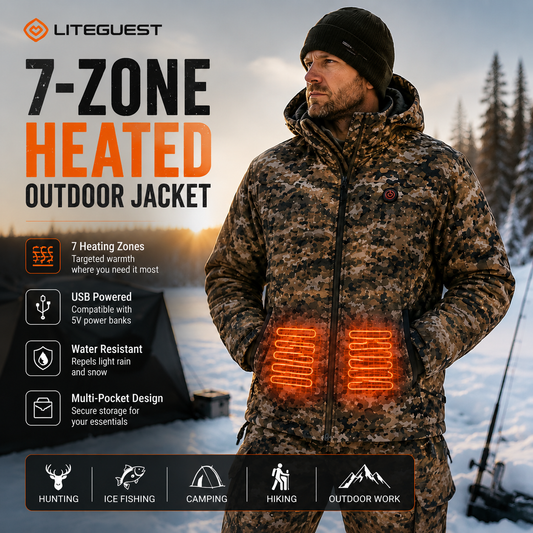 LITEGUEST 7-Zone Heated Jacket | Camo Outdoor Jacket with USB Power