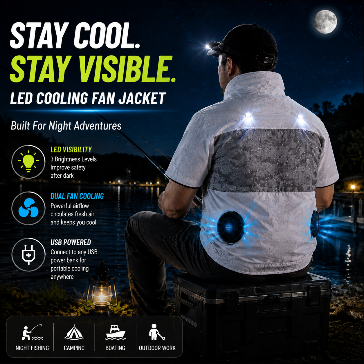 LITEGUEST LED Cooling Fan Jacket | Night Visibility & Active Cooling