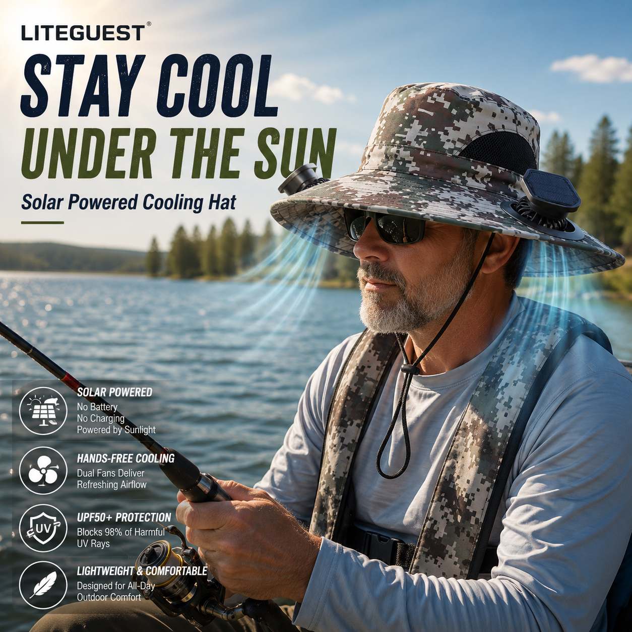 LITEGUEST Solar Fan Cooling Hat | Solar Powered UPF50+ Outdoor Cooling