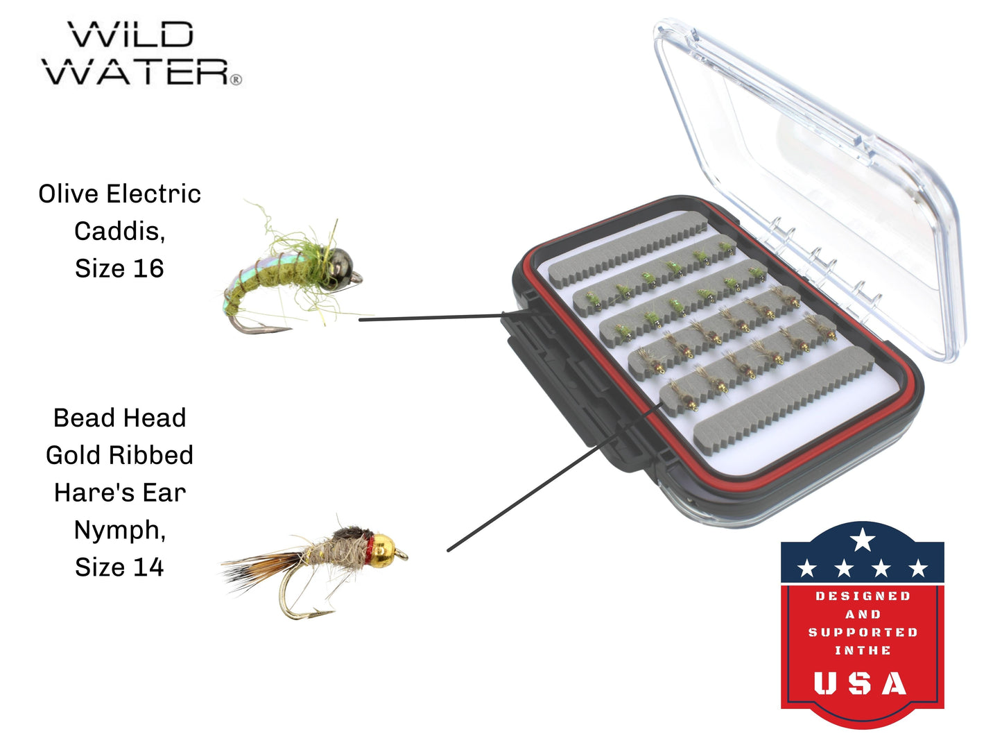 Wild Water Nymph Assortment, 48 Flies with Large Fly Box | SendIt Sailing