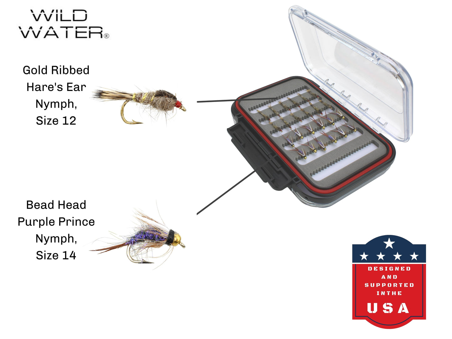 Wild Water Nymph Assortment, 48 Flies with Large Fly Box | SendIt Sailing